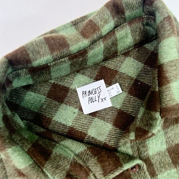 Princess Polly Jacket Womens Size 2 Green & Brown Plaid Long-Sleeve Pointed Coll - Picture 5 of 11